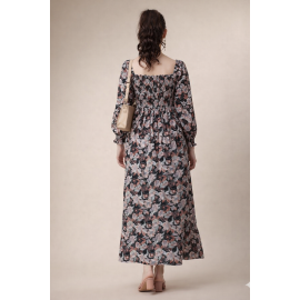 Dark Floral Off-Shoulder Tiered Maxi Dress