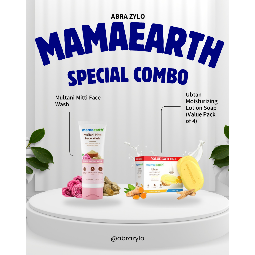 Mamaearth Special Combo - Multani Mitti Face Wash + Ubtan Moisturizing Lotion Soap (Value Pack of 4)