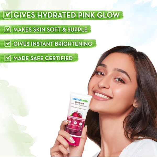 Mamaearth Beetroot Daily Glow Face Cream With Beetroot & Hyaluronic Acid - 80g|Gives Hydrated Pink Glow 