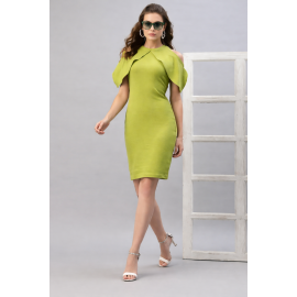 Women’s Solid Green Cape Sleeve Bodycon Dress