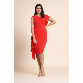 Elegant Red Asymmetric Ruffle Bodycon Dress