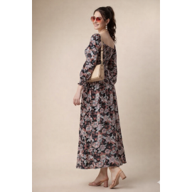 Dark Floral Off-Shoulder Tiered Maxi Dress