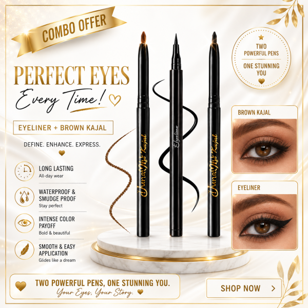 DunnaMiss Waterproof Eyeliner + Brown Kajal Combo