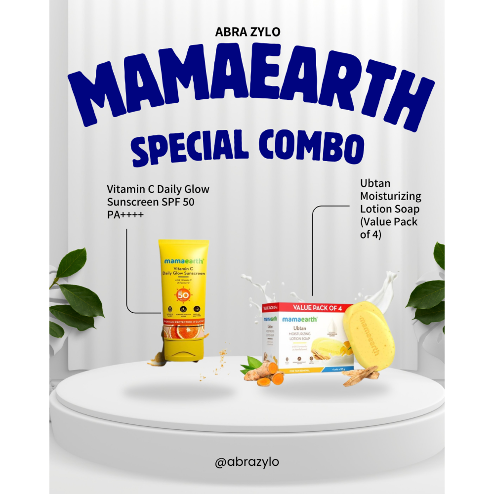 Mamaearth Vitamin C Sunscreen SPF 50 PA++++ + Ubtan Soap Combo (Pack of 4)