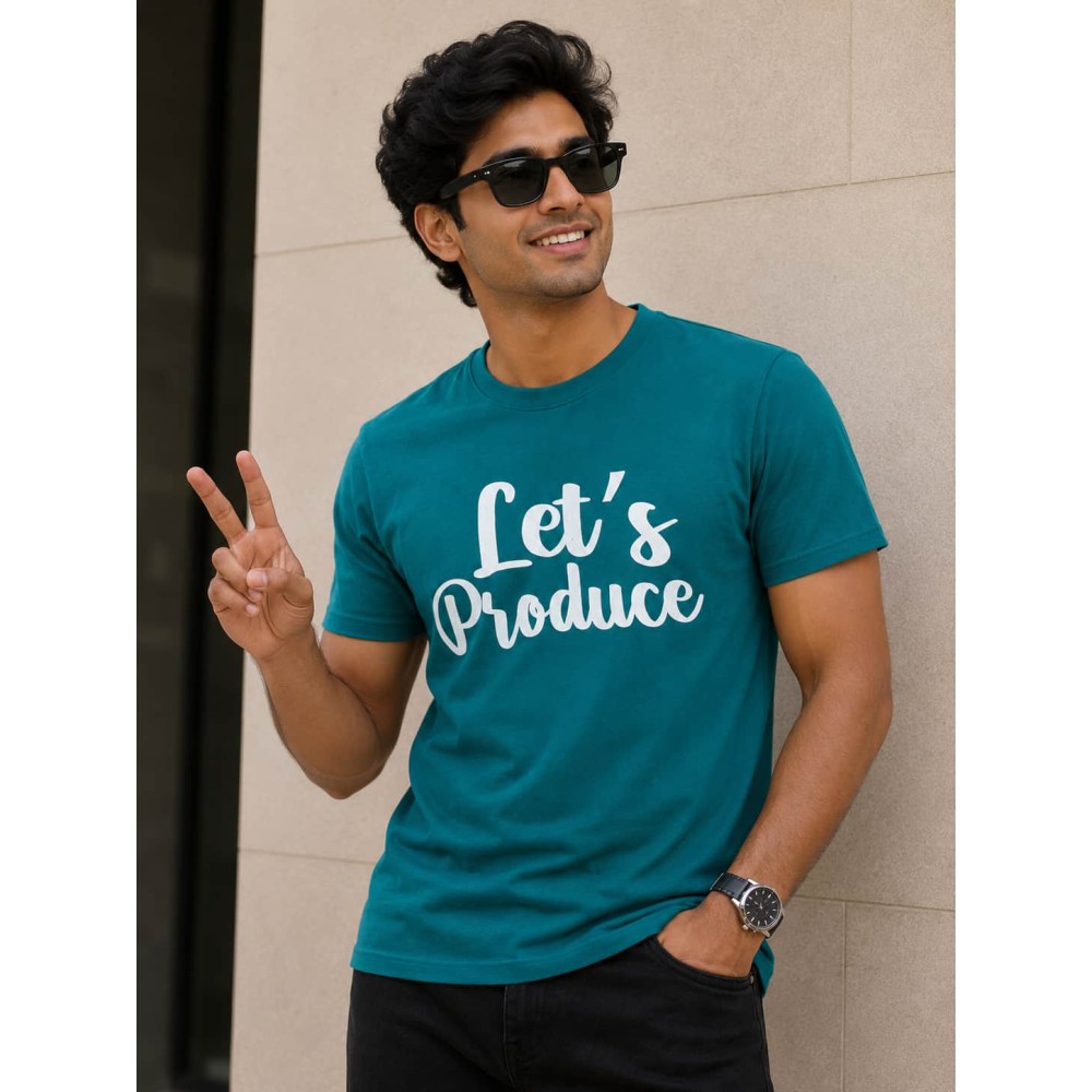 Men's Teal Round Neck Short Sleeve T-Shirt