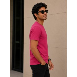 Milano 96 Hot Pink Slim Fit Printed Crew Neck T-Shirt