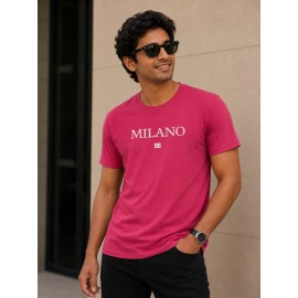 Milano 96 Hot Pink Slim Fit Printed Crew Neck T-Shirt
