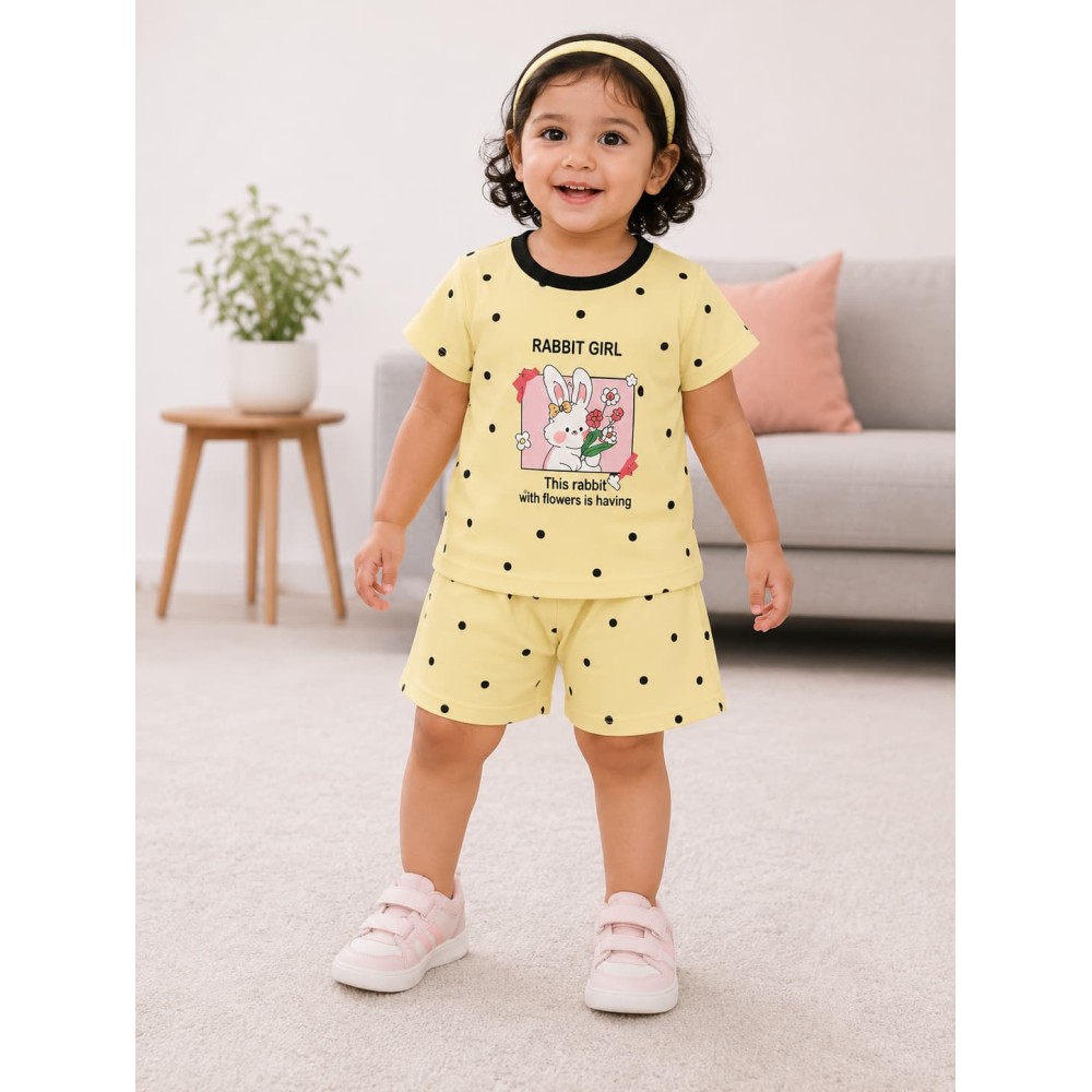 Rabbit Girl Premium Cotton Lycra T-Shirt Shorts Set