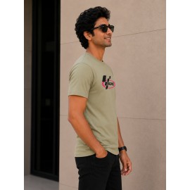 Racing Team Graphic Print Slim Fit T-Shirt – Olive Green