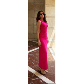 Hot Pink Ruched Bodycon Maxi Dress