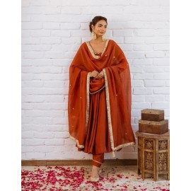 Vichitra Silk Beads Work Anarkali Gown