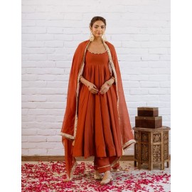 Vichitra Silk Beads Work Anarkali Gown