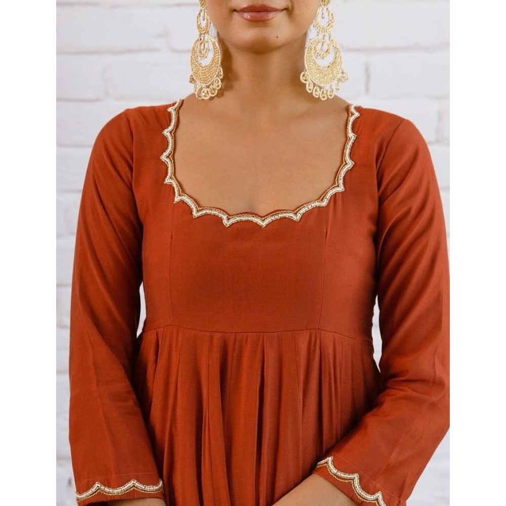 Vichitra Silk Beads Work Anarkali Gown