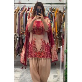 French Crepe Silk Top-Bottom & Dupatta Set 