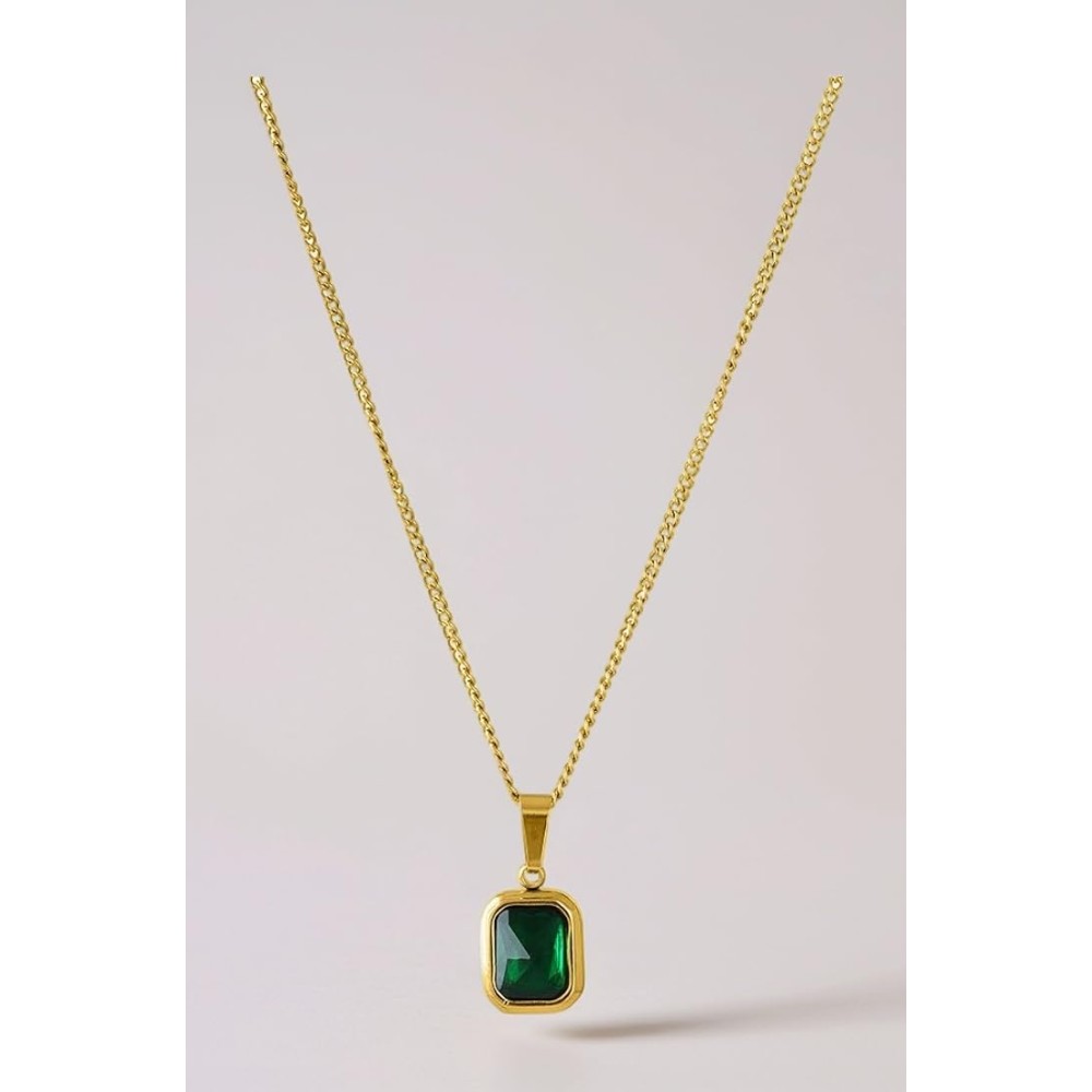 Women's Gold Plated Emerald Green Pendant Necklace