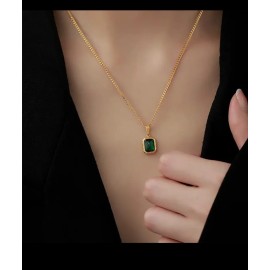 Women's Gold Plated Emerald Green Pendant Necklace