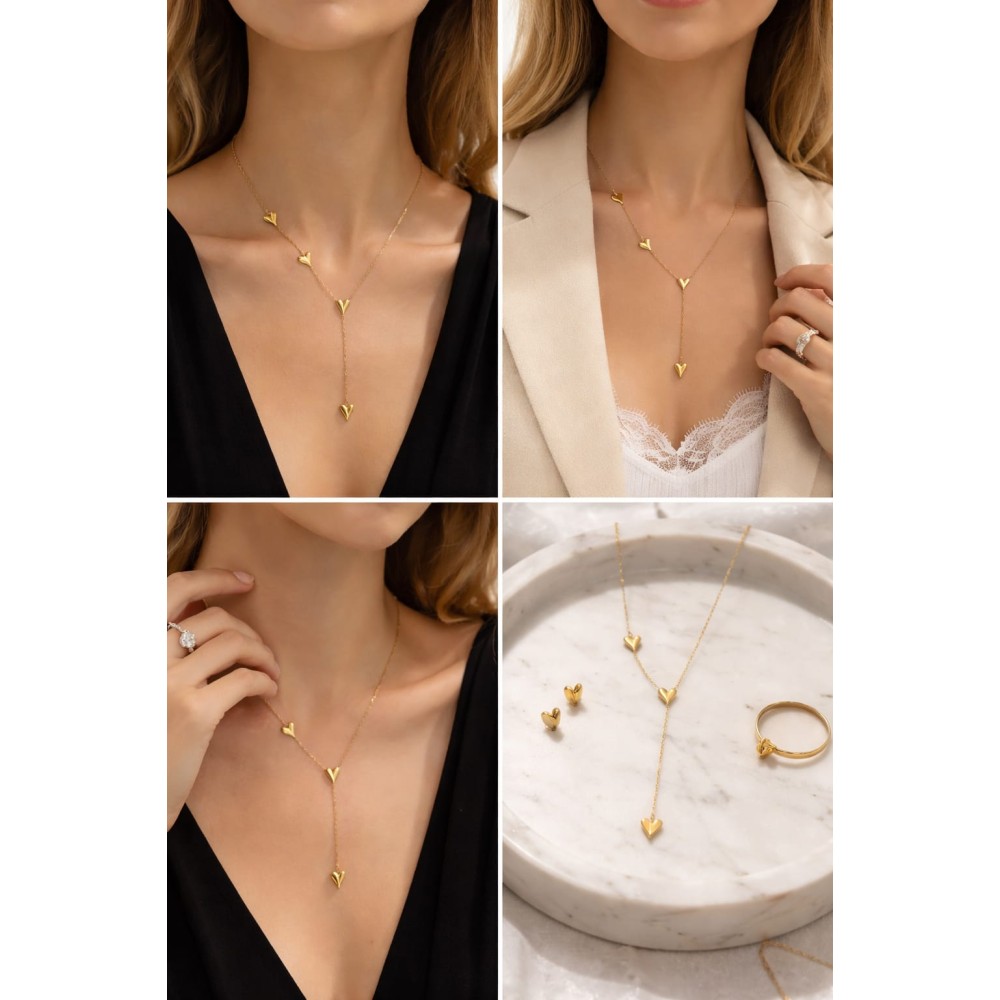 Minimalist Gold-Tone Heart Drop Necklace