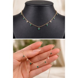Delicate Green Stone Charm Necklace