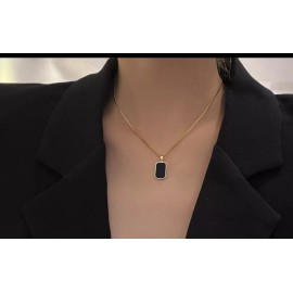 Elegant Rectangular Black and Gold Pendant Necklace