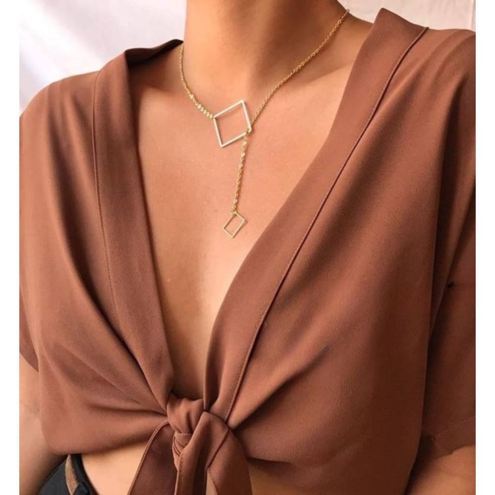 Geometric Square Lariat Necklace for Women