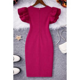 Hot Pink Puff Sleeve Bodycon Dress