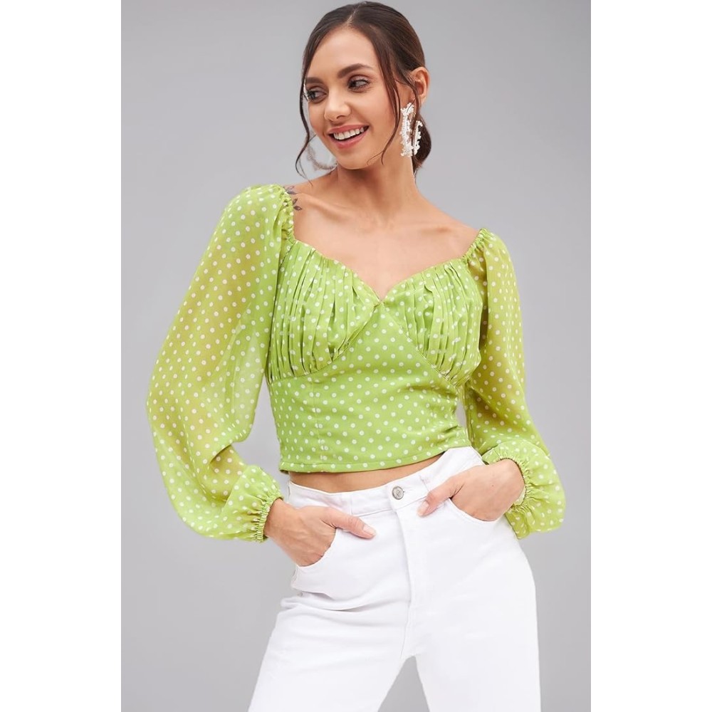 Women’s Polka Dot Puff Sleeve Crop Top