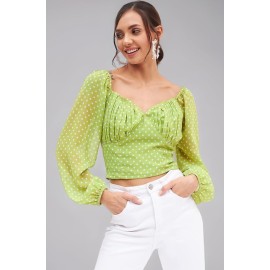 Women’s Polka Dot Puff Sleeve Crop Top