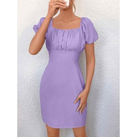 Lavender Puff Sleeve Ruched Bodycon Mini Dress