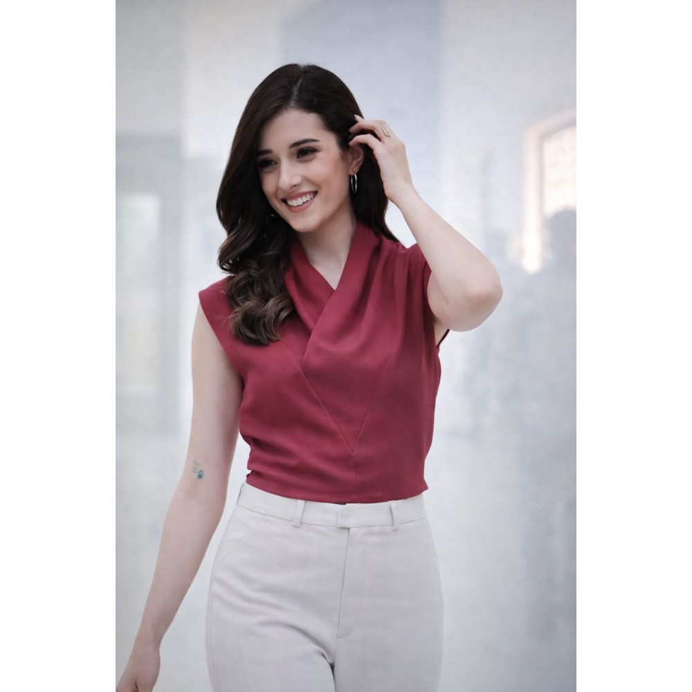Women’s Maroon Sleeveless Wrap Neck Top