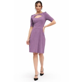Kibo Casual Women's Purple Polyester Solid Boat Neck Dress