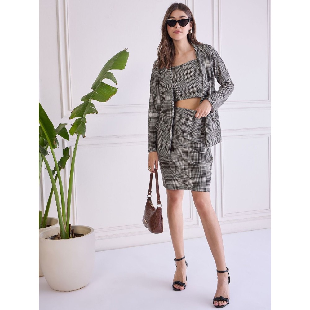 Women's 3-Piece Checkered Blazer Co-ord Set" or "Houndstooth Pattern