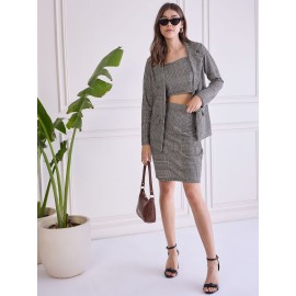 Women's 3-Piece Checkered Blazer Co-ord Set" or "Houndstooth Pattern