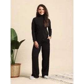Women's 2-Piece Grey Ribbed Turtleneck Loungewear Set