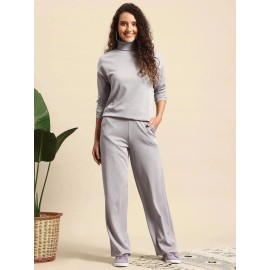 Women's 2-Piece Grey Ribbed Turtleneck Loungewear Set