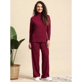 Women's 2-Piece Grey Ribbed Turtleneck Loungewear Set