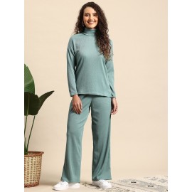 Women's 2-Piece Grey Ribbed Turtleneck Loungewear Set