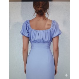 Lavender Puff Sleeve Ruched Bodycon Mini Dress