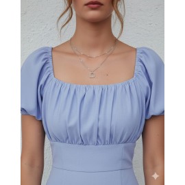 Lavender Puff Sleeve Ruched Bodycon Mini Dress