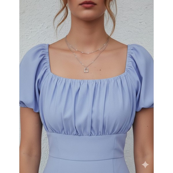 Lavender Puff Sleeve Ruched Bodycon Mini Dress