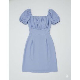 Lavender Puff Sleeve Ruched Bodycon Mini Dress