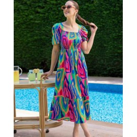 Vibrant Psychedelic Print Tiered Midi Dress