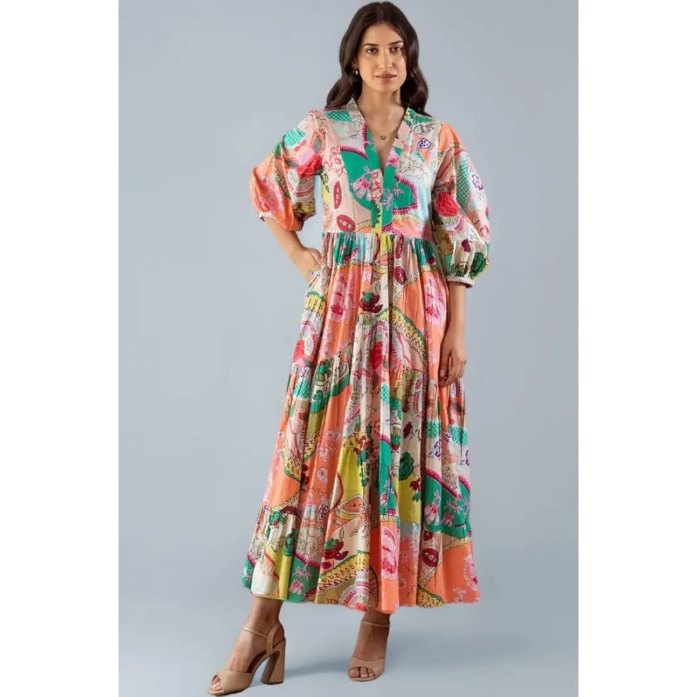 Multicolor Bohemian Tiered Maxi Dress