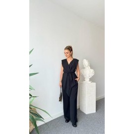 Women’s Blue Sleeveless V-Neck Tie-Waist Jumpsuit