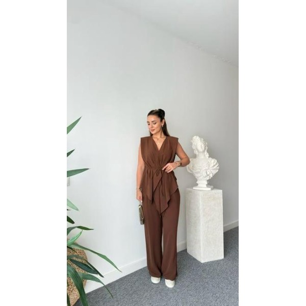 Women’s Blue Sleeveless V-Neck Tie-Waist Jumpsuit
