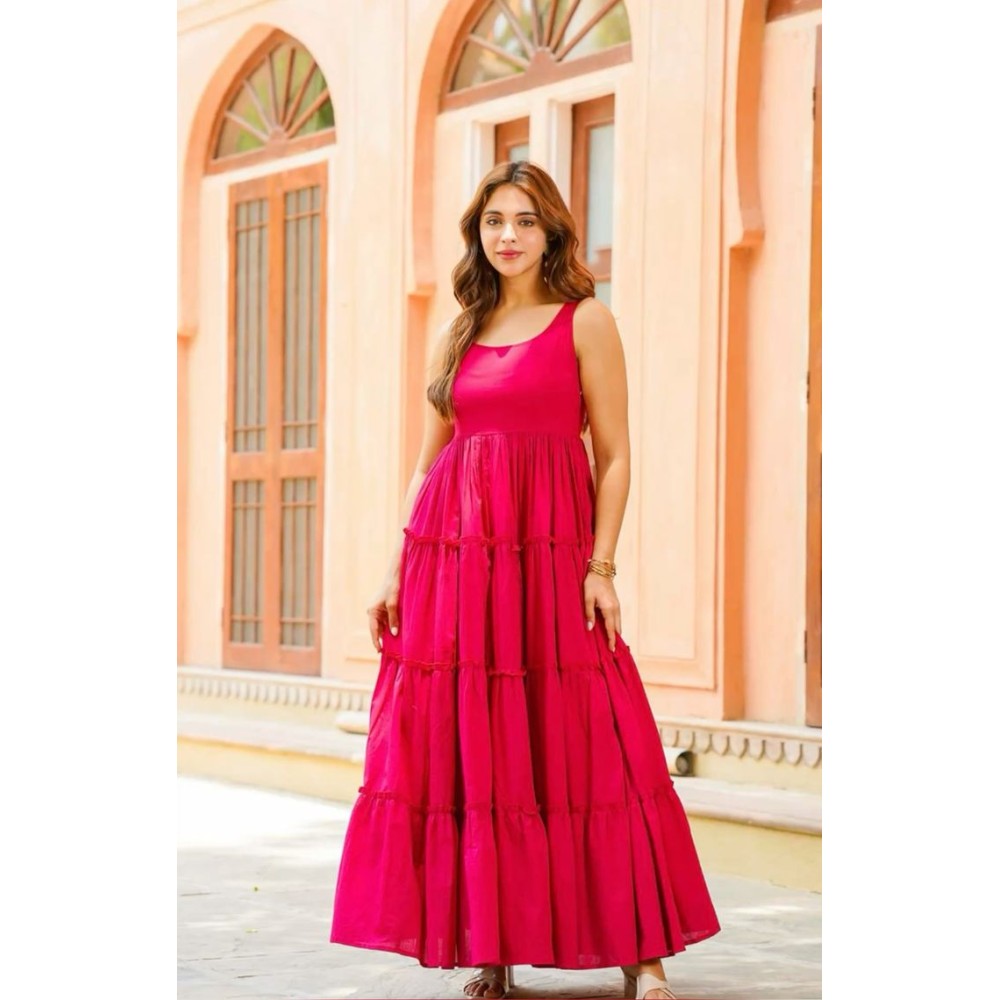 Hot Pink Tiered Maxi Dress | Fuchsia Ruffle Gown for Women