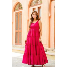 Hot Pink Tiered Maxi Dress | Fuchsia Ruffle Gown for Women