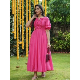 Pink Ruffle Bodice Anarkali Maxi Dress