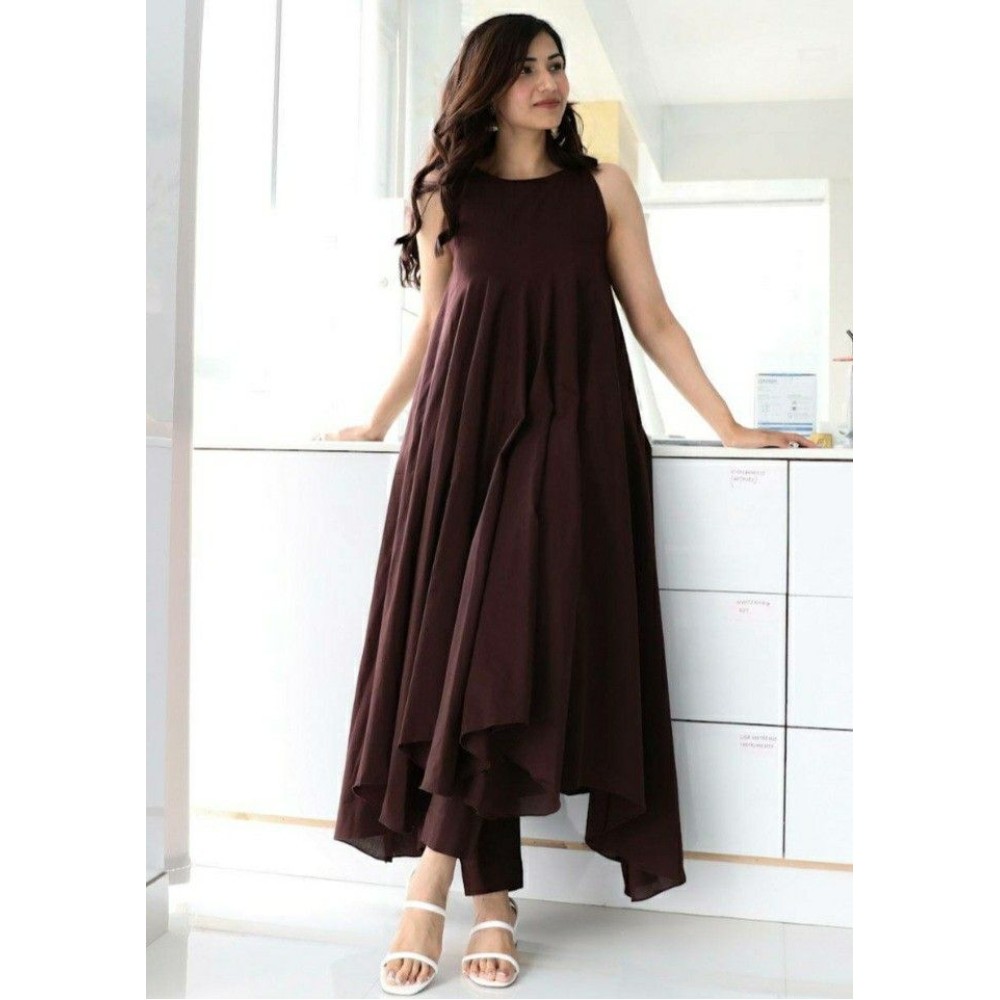 Wine Asymmetric Layered Kurta Set