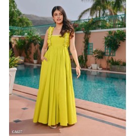 Lime Yellow Ruffle Strap Pearl Detail Maxi Dress