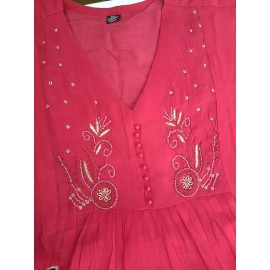 Women’s Pink Embroidered Anarkali Kurta Set with Dupatta